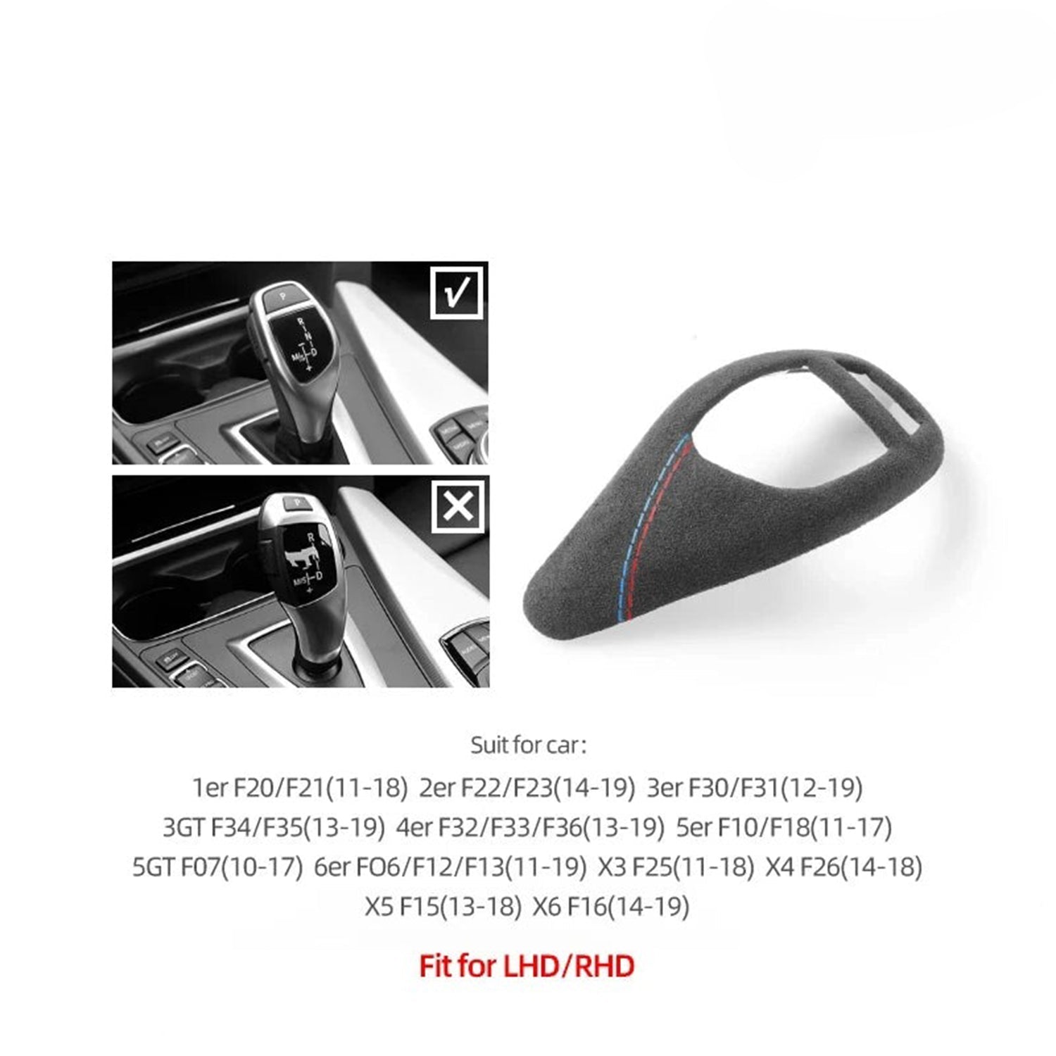 BMW F20 / F21 / F22 / F23 Alcantara Interior Gear Shifter Cover Trim W/ Stitching