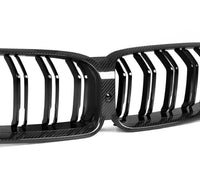 Aftermarket F91 / F92 / F93 / G16 Dry Carbon Fiber / Carbon Style Double Slat Grille – Fits BMW G14, G15, G16