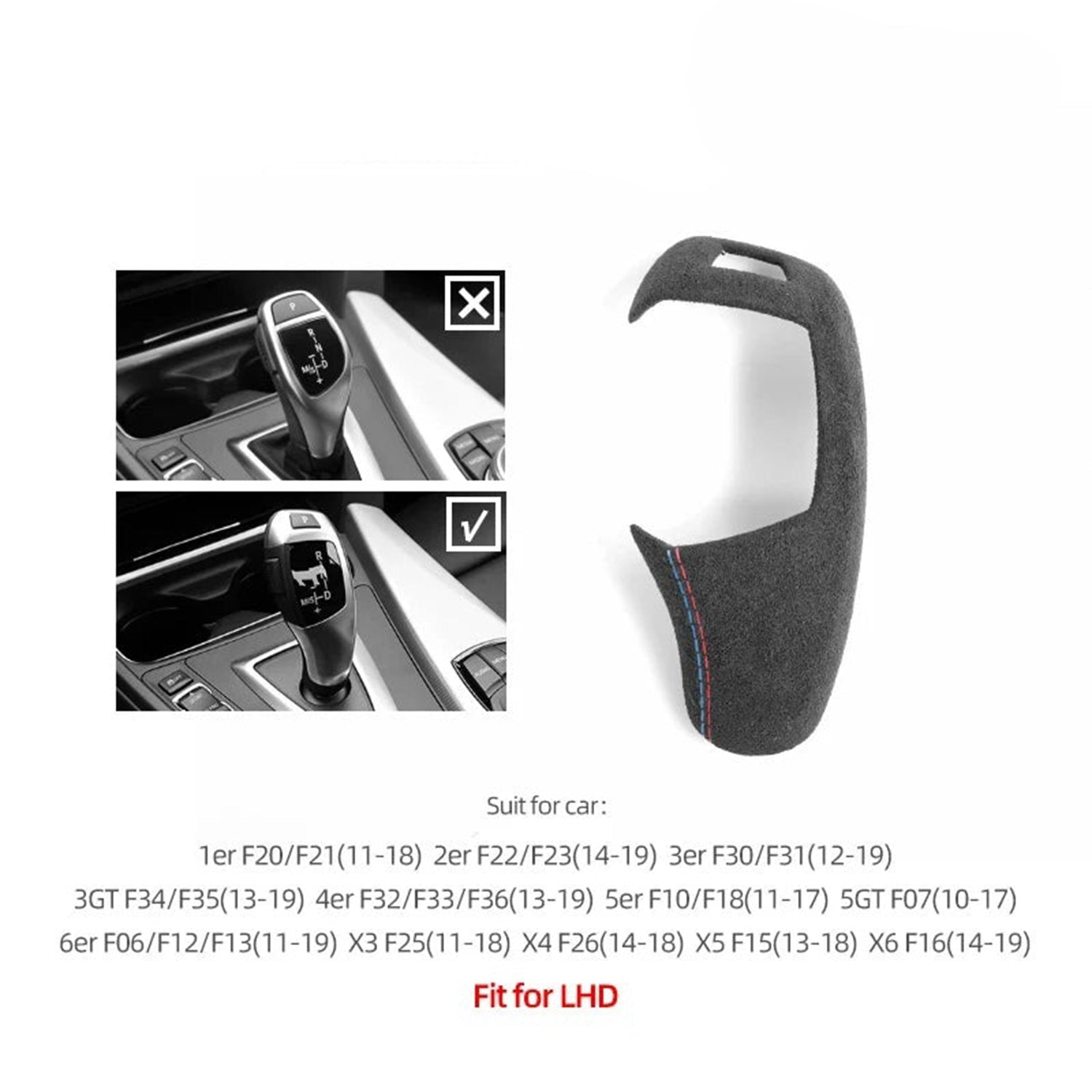 BMW F20 / F21 / F22 / F23 Alcantara Interior Gear Shifter Cover Trim W/ Stitching