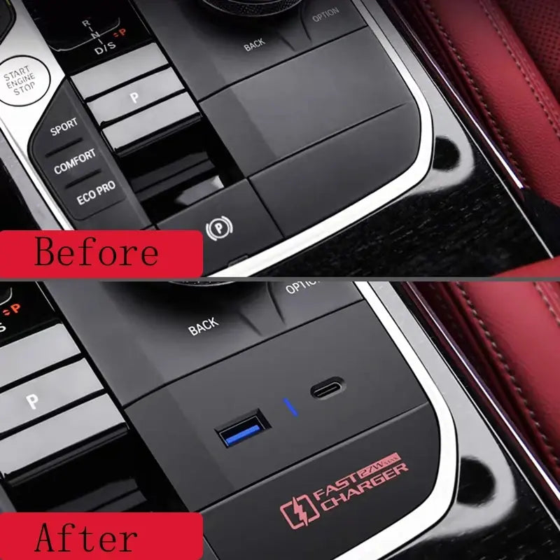 Aftermarket Carbon Fiber F90 / G87 Usb Center Console Charger Insert – Fits BMW G01, G02, G03, G05, G06, G20, G22, G30, G42, G60, G80, G82, G87