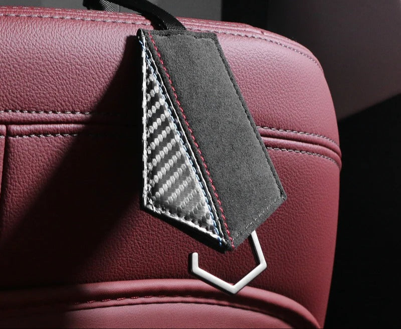 BMW Alcantara & Napa Leather / Carbon Leather Back Seat Hanger Accessory (Hook can be hidden)